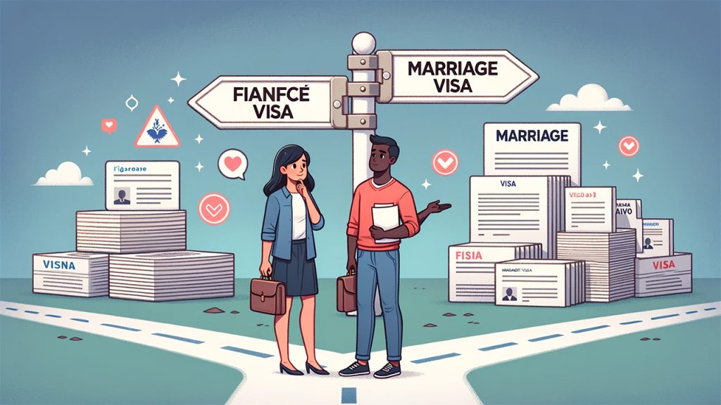Choosing between a Fiancé Visa and Marriage Visa for U.S. green card application, guiding couples to the most suitable pathway.