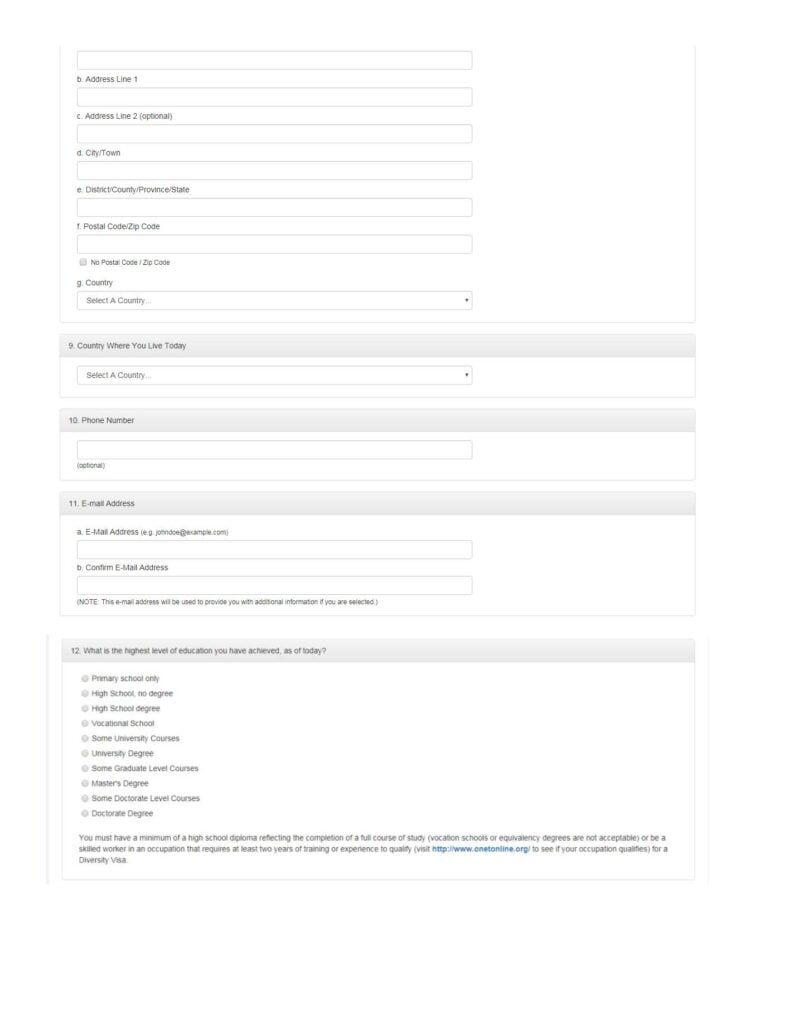 Dive deeper into the application process with Page 2 of the Green Card Lottery Diversity Immigrant Visa Application, detailing eligibility requirements and submission guidelines.